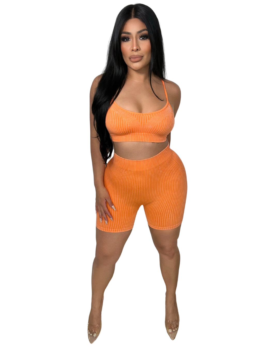 Orange Serenity Ribbed Biker Short Set