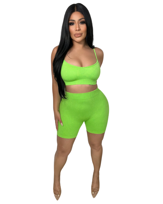 Lime Green Serenity Ribbed Biker Short Set